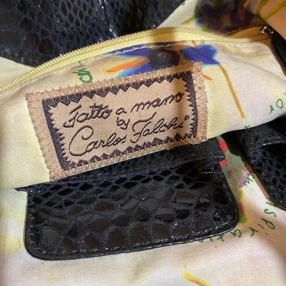 Carlos falchi black embossed leather shoulder handbag - Picture 7 of 7